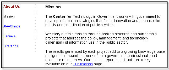 Sample Web page with navigation produced by the moderate example
