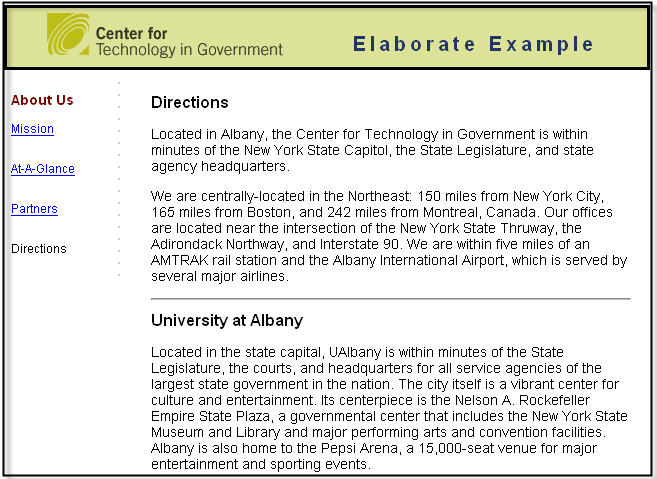 Sample multi-section Web site produced by the elaborate example